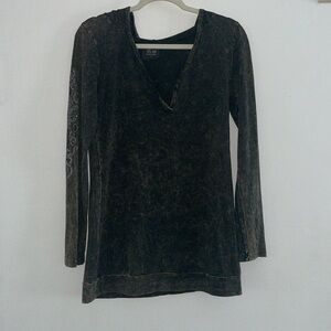 R 23 Couture Black & Tan Wash Long Sleeve Hoodie Top/Sweatshirt  | L